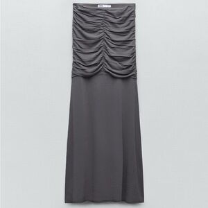 Zara Charcoal Midi Skirt with Ruched Detail